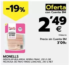 Oferta de Monells - Pechuga De Pavo Finas Lonchas por 3,09€ en BM Supermercados