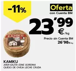 Oferta de Kamiku - Queso De Oveja Leche Cruda por 26,98€ en BM Supermercados