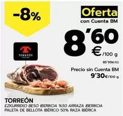 Oferta de Torreon - Paleta De Bellota Iberico 50% Raza Iberica por 9,3€ en BM Supermercados