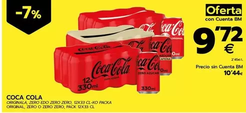 Oferta de Coca-Cola - Original, Zero O Zero por 9,72€ en BM Supermercados