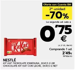 Oferta de Nestlé - Chocolate Kit Kat Con Leche por 2,49€ en BM Supermercados