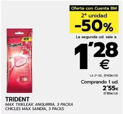 Oferta de Trident -  Chicles Max Sandia, 3 Packs por 2,55€ en BM Supermercados