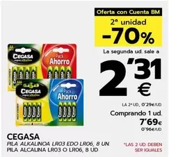 Oferta de Cegasa - Pila Alkalinoa LRO3 Edo LRO6 por 7,69€ en BM Supermercados