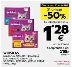 Oferta de Whiskas - Seleccion Pescado, Aves O Carne por 2,55€ en BM Supermercados