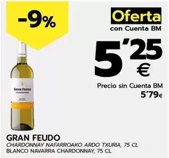 Oferta de Gran Feudo - Blanco Navarra Chardonnay por 5,25€ en BM Supermercados