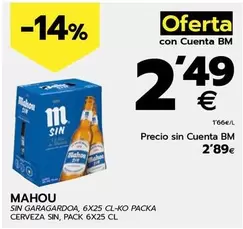 Oferta de Mahou - Cerveza Sin por 2,49€ en BM Supermercados