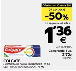 Oferta de Colgate - Dentifricio Blanqueador por 2,72€ en BM Supermercados