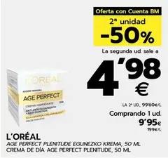 Oferta de L'Oréal - Crema De Dia Age Perfect Plenitude por 9,95€ en BM Supermercados