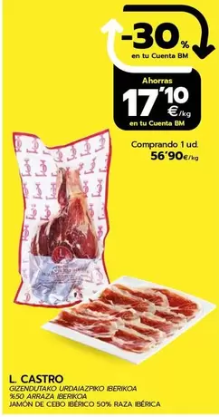 Oferta de Bm - Jamon De Cebo Iberico 50% Raza Iberica  por 56,9€ en BM Supermercados