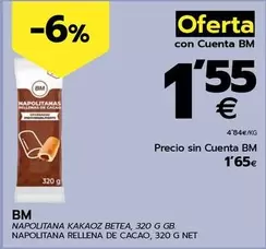 Oferta de Bm - Napolitana Rellena De Cacao por 1,65€ en BM Supermercados