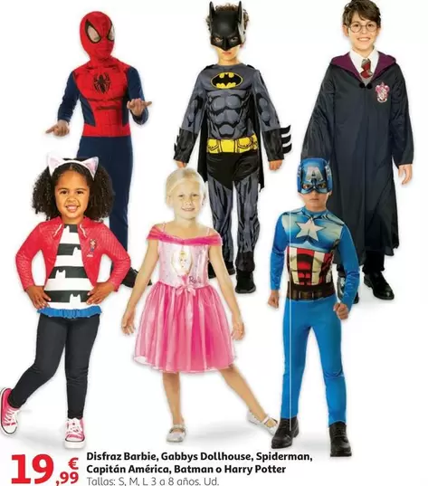 Oferta de Barbie - Disfraz , Gabbys, Dolhouse, Spiderman, Capitan America, Batman O Harry Potter por 19,99€ en Alcampo