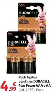 Oferta de Duracell - Pack 4 Pilas Alcalinas Plus Power Aaa O Aa por 4,99€ en Alcampo