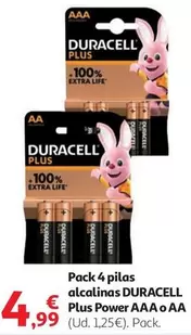 Oferta de Duracell - Pack 4 Pilas Alcalinas Plus Power Aaa O Aa por 4,99€ en Alcampo