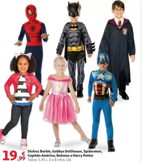 Oferta de Barbie - Disfraz , Gabbys Dollhouse, Spiderman, Capitan America, Batman O Harry Potter por 19,99€ en Alcampo