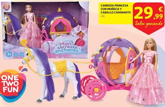 Oferta de One Two Fun - Carroza Princesa Con Muñeca Y Caballo Caminante por 29,99€ en Alcampo