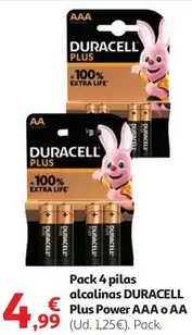 Oferta de Duracell - Pack 4 Pilas Alcalinas Plus Power Aaa O Aa por 4,99€ en Alcampo