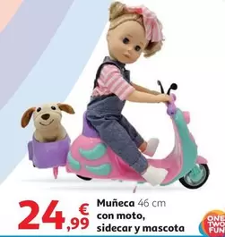 Oferta de One Two Fun - Muñeca Con Moto, Sidecar Y Mascota por 24,99€ en Alcampo