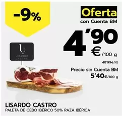 Oferta de Lisardo Castro - Paleta De Cebo Iberico 50% Raza Iberica por 5,4€ en BM Supermercados