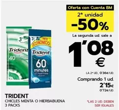 Oferta de Trident - Chicles Menta O Hierbabuena por 2,15€ en BM Supermercados