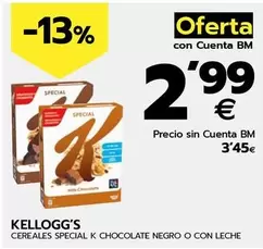 Oferta de Kellogg's - Cereales Special K Chocolate Negro O Con Leche por 3,45€ en BM Supermercados