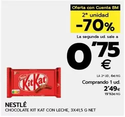 Oferta de Nestlé - Chocolate Kit Kat Con Leche por 2,49€ en BM Supermercados