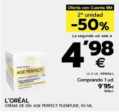 Oferta de L'Oréal - Crema De Dia Age Perfect Plenitude por 9,95€ en BM Supermercados