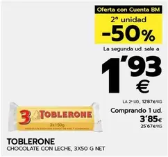 Oferta de Toblerone - Chocolate Con Leche por 3,85€ en BM Supermercados