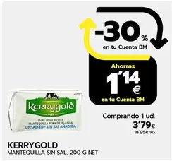 Oferta de Kerrygold - Mantequilla Sin Sal por 3,79€ en BM Supermercados