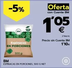 Oferta de Bm - Espinacas En Porciones por 1,1€ en BM Supermercados