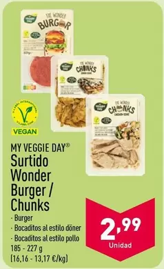 Oferta de My Vegge Day - Surtido Wonder Burger / Chunks por 2,99€ en ALDI