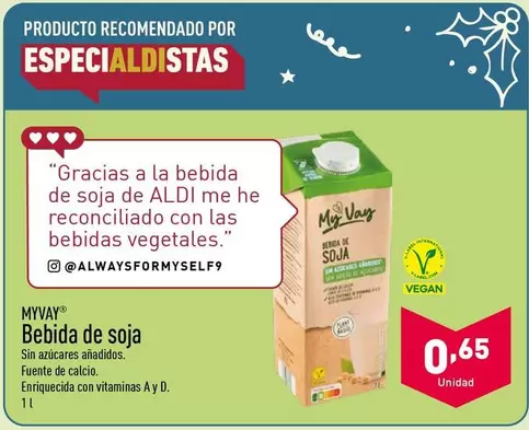 Oferta de My Vay - Bebida De Soja por 0,65€ en ALDI