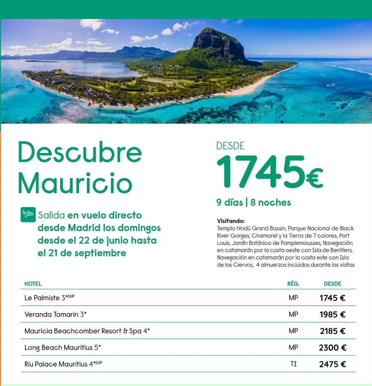 Oferta de Hindú - Descubre Mauricio por 1745€ en Travelplan