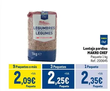 Oferta de Chef - Makro  - Lenteja Pardina por 2,35€ en Makro