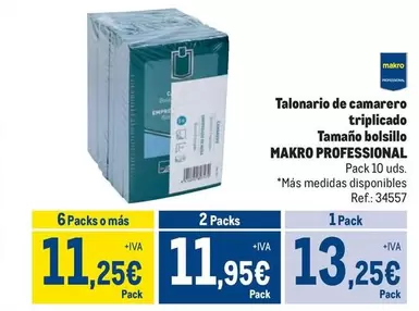 Oferta de Makro - Talonario De Camarero Triplicado Tamaño Bolsillo por 13,25€ en Makro