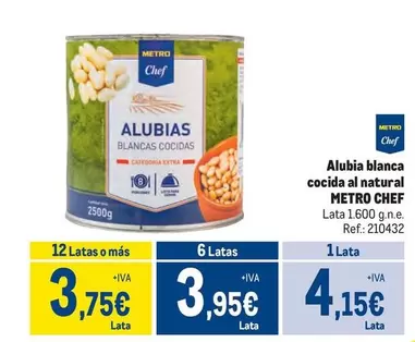 Oferta de Metro Chef - Alubia Blanca Cocida Al Natural por 4,15€ en Makro