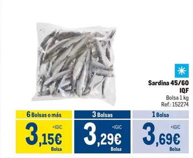 Oferta de Iqf - Sardina 45/60 por 3,69€ en Makro