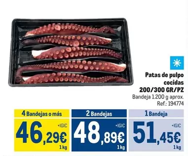 Oferta de Pulpo - Patas De  Cocidas por 51,45€ en Makro