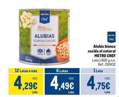 Oferta de Metro Chef - Alubia Blanca Cocida Al Natural por 4,75€ en Makro