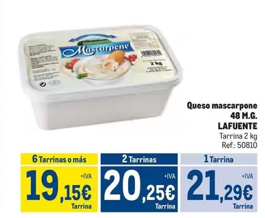 Oferta de Lafuente - Queso Mascarpone 48 M.g. por 21,29€ en Makro