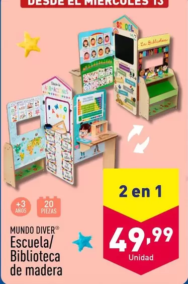 Oferta de Mundo Diver - Escuela/ Biblioteca De Madera  por 49,99€ en ALDI