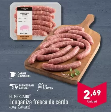 Oferta de El Mercado - Longaniza Fresca De Cerdo por 2,69€ en ALDI