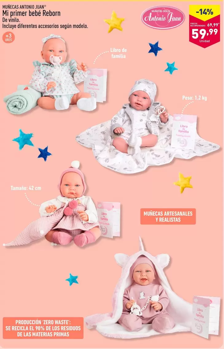 Oferta de Muñecas Antonio Juan - Mi Primer Bebé Reborn  por 59,99€ en ALDI