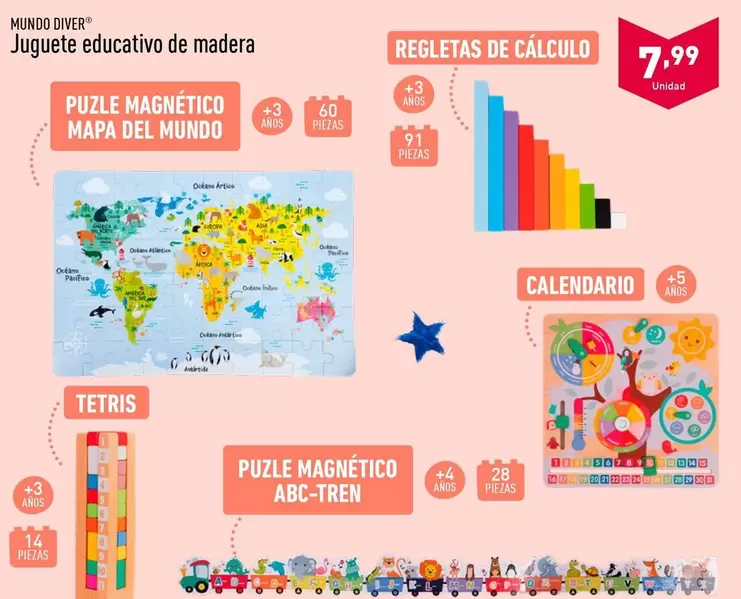 Oferta de Mundo Diver - Juguete Educativo De Madera por 7,99€ en ALDI