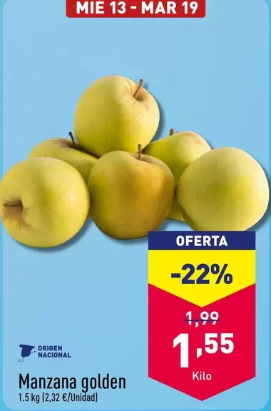 Oferta de Origen - Manzana Golden por 1,55€ en ALDI