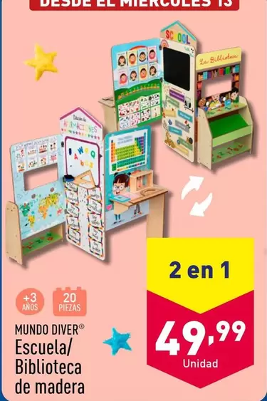 Oferta de Mundo Diver - Escuela/ Biblioteca De Madera por 49,99€ en ALDI