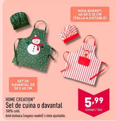 Oferta de Home Creation - Set De Cuina O Davantal por 5,99€ en ALDI