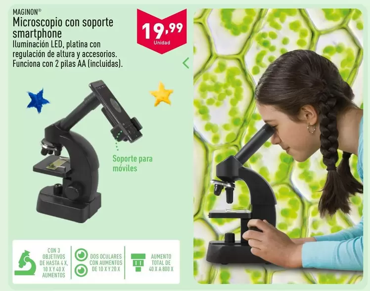 Oferta de Maginon - Microscopio Con Soporte Smartphone por 19,99€ en ALDI