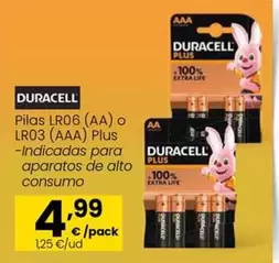 Oferta de Duracell - Pilas LR06 (AA) O LR03 (AAA) Plus por 4,99€ en Eroski