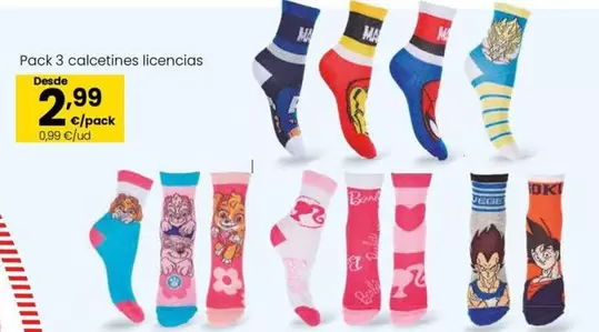 Oferta de Pack 3 Calcetines Licencias por 0,99€ en Eroski