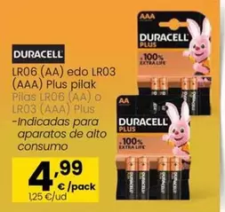 Oferta de Duracell - Pilas LR06 (AA) O LR03 (AAA) Plus por 4,99€ en Eroski